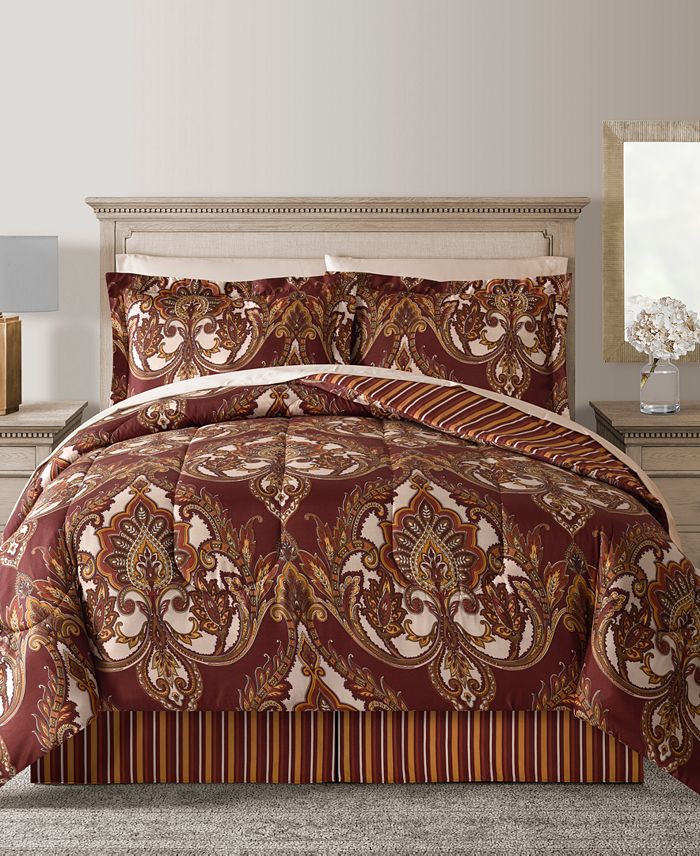 Fairfield Square Collection Odyssey Scroll/Stripe Reversible 8 Pc. Comforter ...