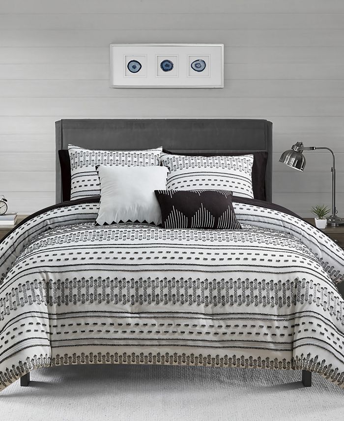 Sunham Chaplin 9-Pc. Comforter & Bedding Set, King – Black/White