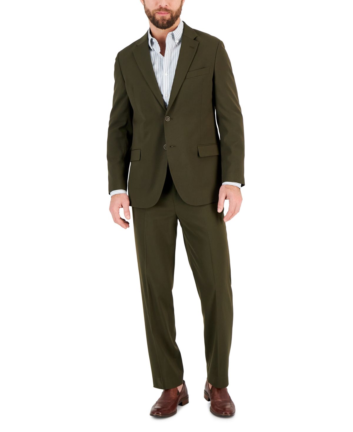 Nautica Mens Modern-Fit Bi-Stretch Fashion Suit, Olive, 44L