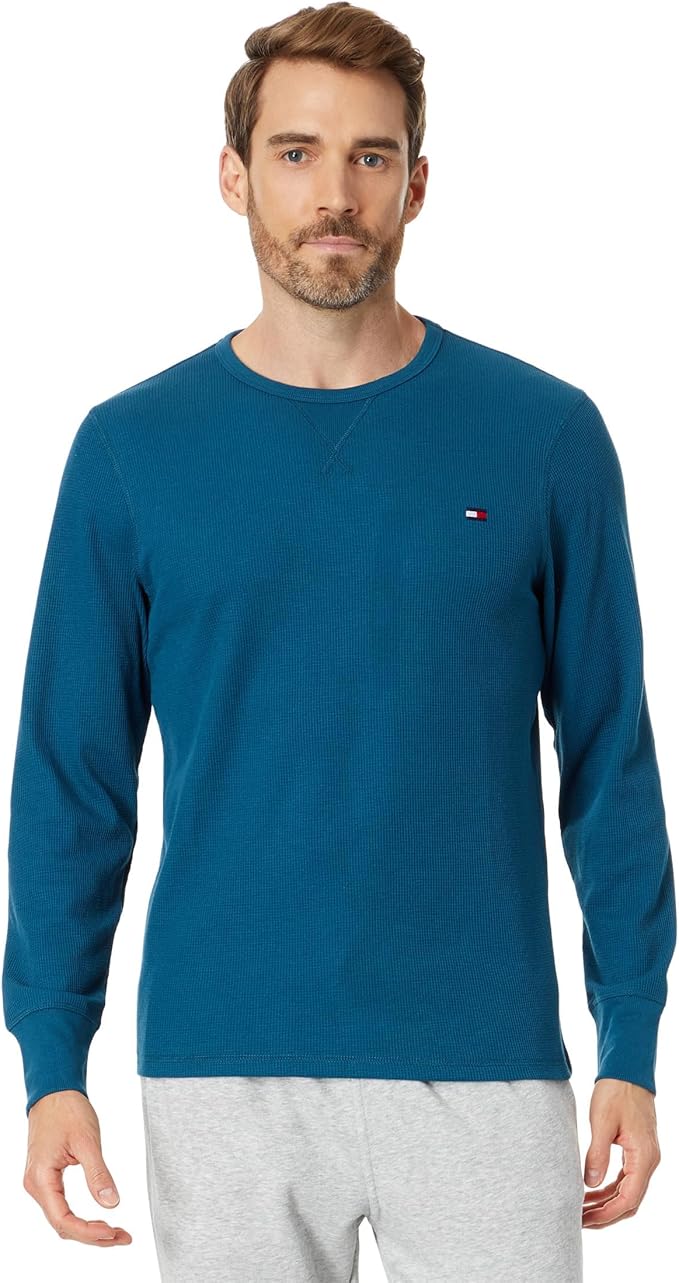 Tommy Hilfiger Men’s Waffle-Knit Long-Sleeve Crewneck Top, Deep Blue, XX-Large