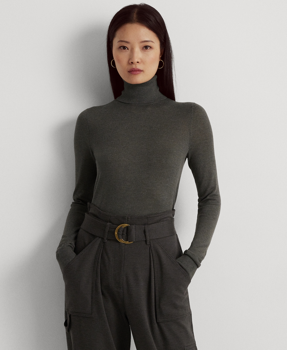 Lauren Ralph Lauren Silk-Blend Turtleneck Sweater, Grey Heather, Large