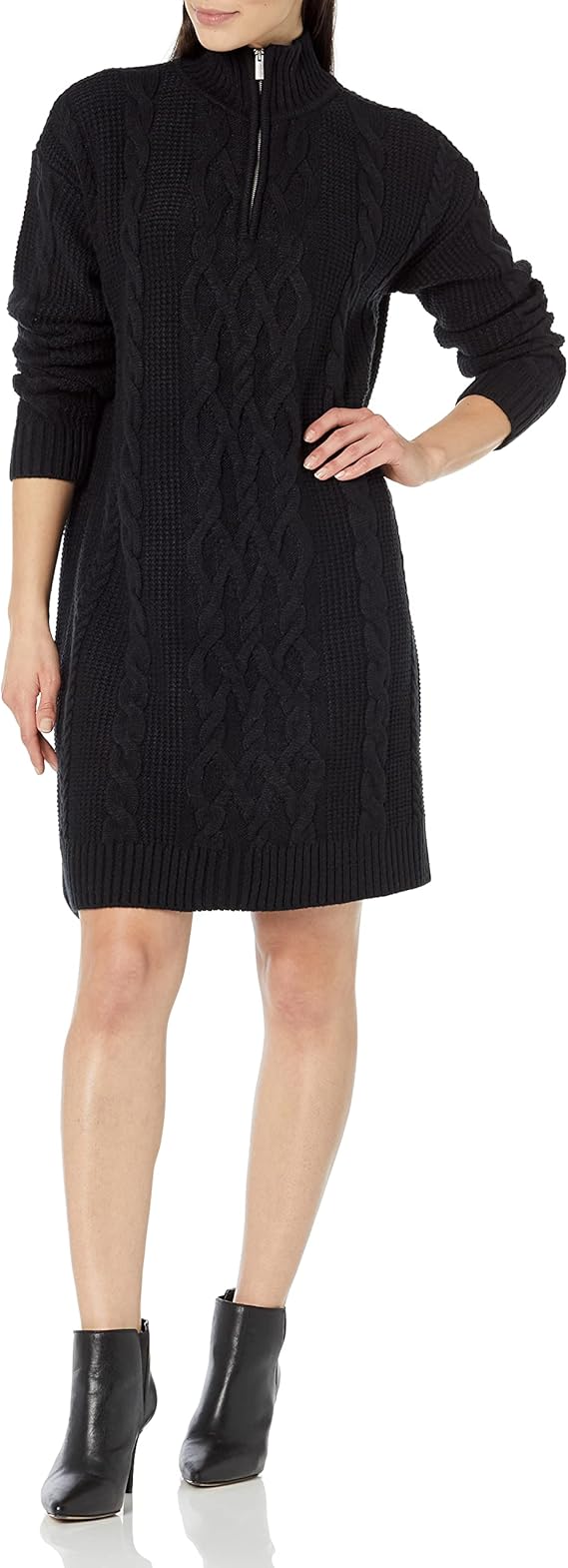 Calvin Klein Womens Half SIZP Sweater Dress Sweater Dress,Black,Small