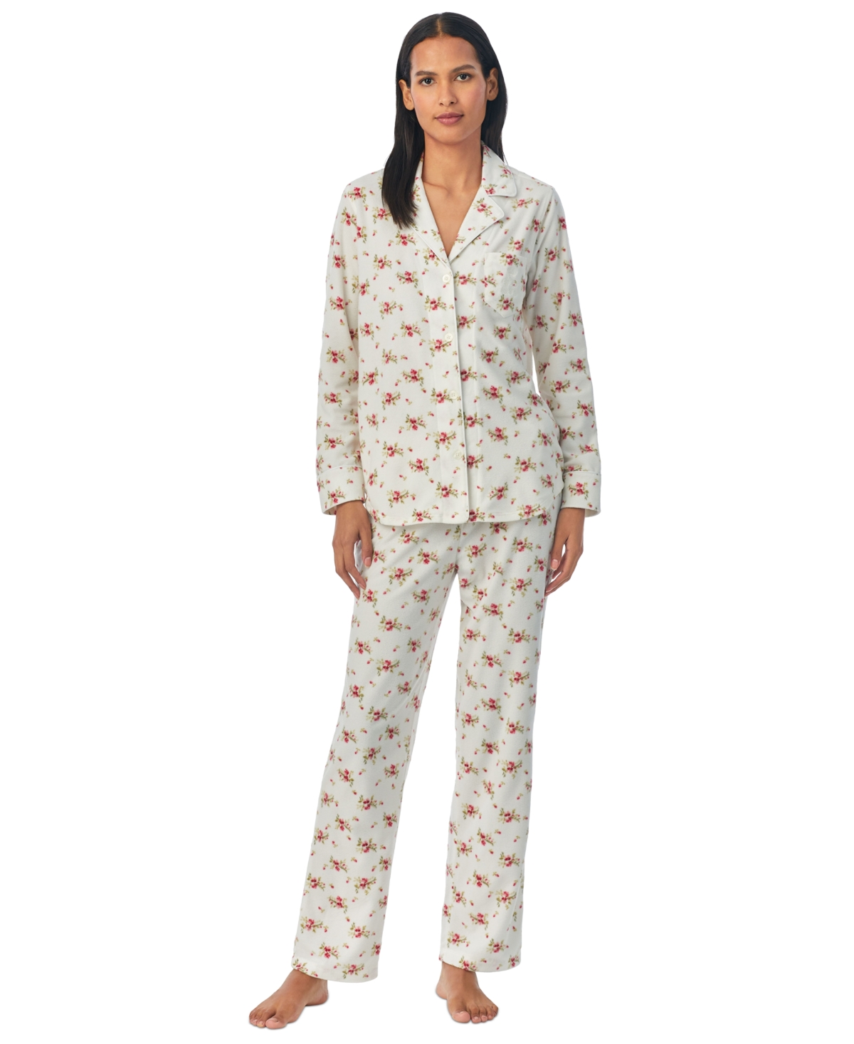 Lauren Ralph Lauren Women’s 2-Pc. Printed Fleece Packaged Pajamas Set – Ivory...