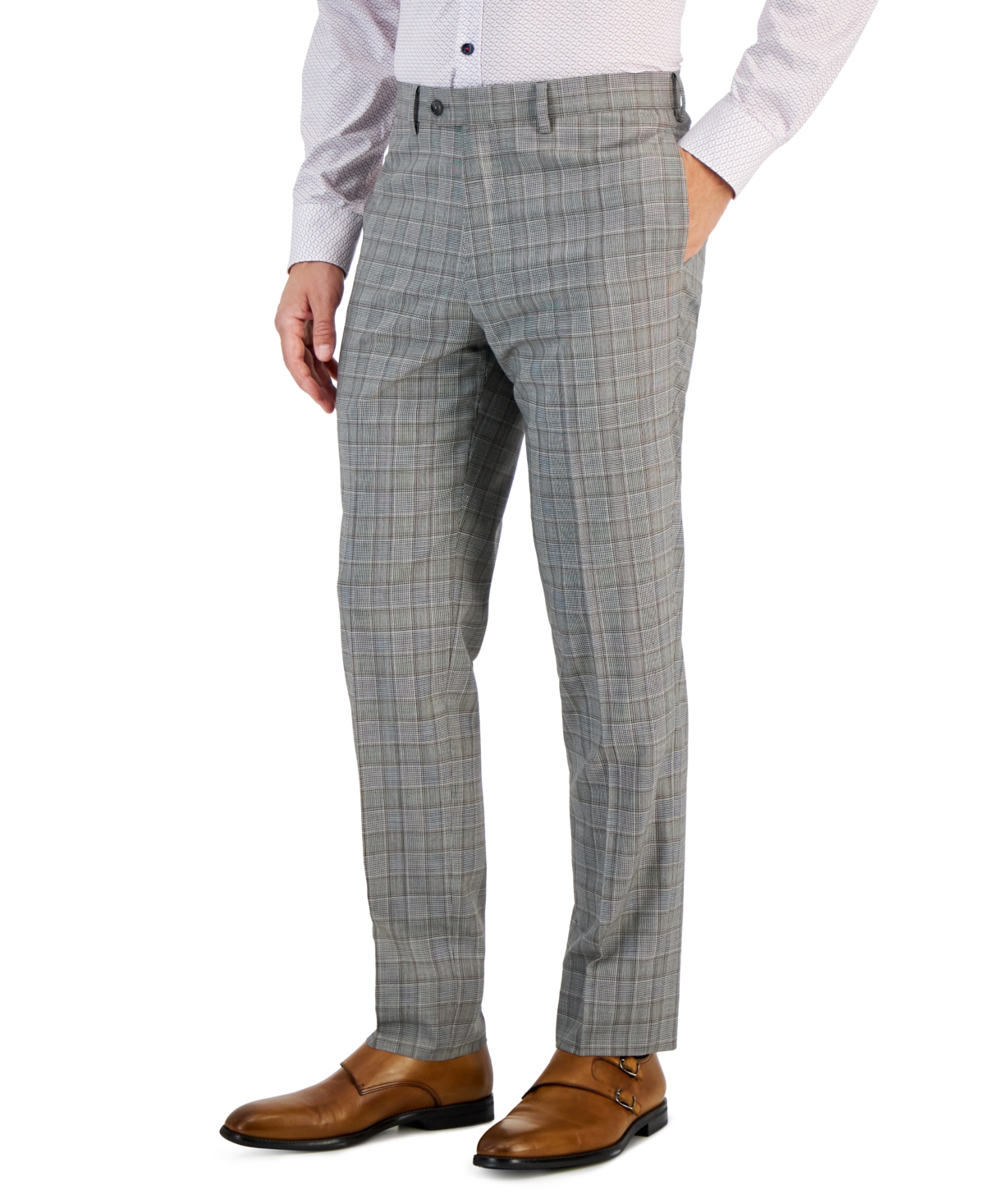 Tallia Mens Slim-Fit Plaid Wool Suit, Brown, 34 x 30