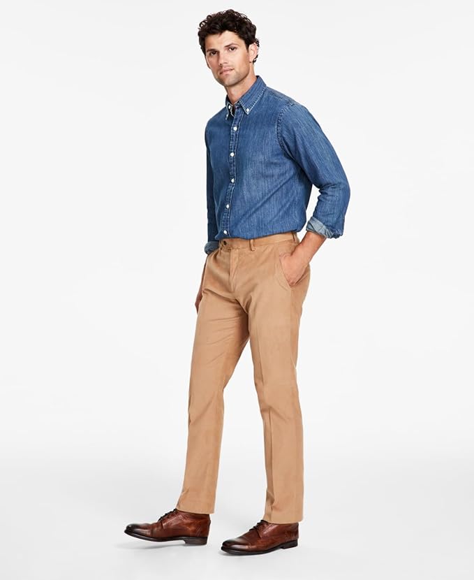 Tommy Hilfiger Men’s Modern-Fit Solid Corduroy Pants, Tan, 42×30