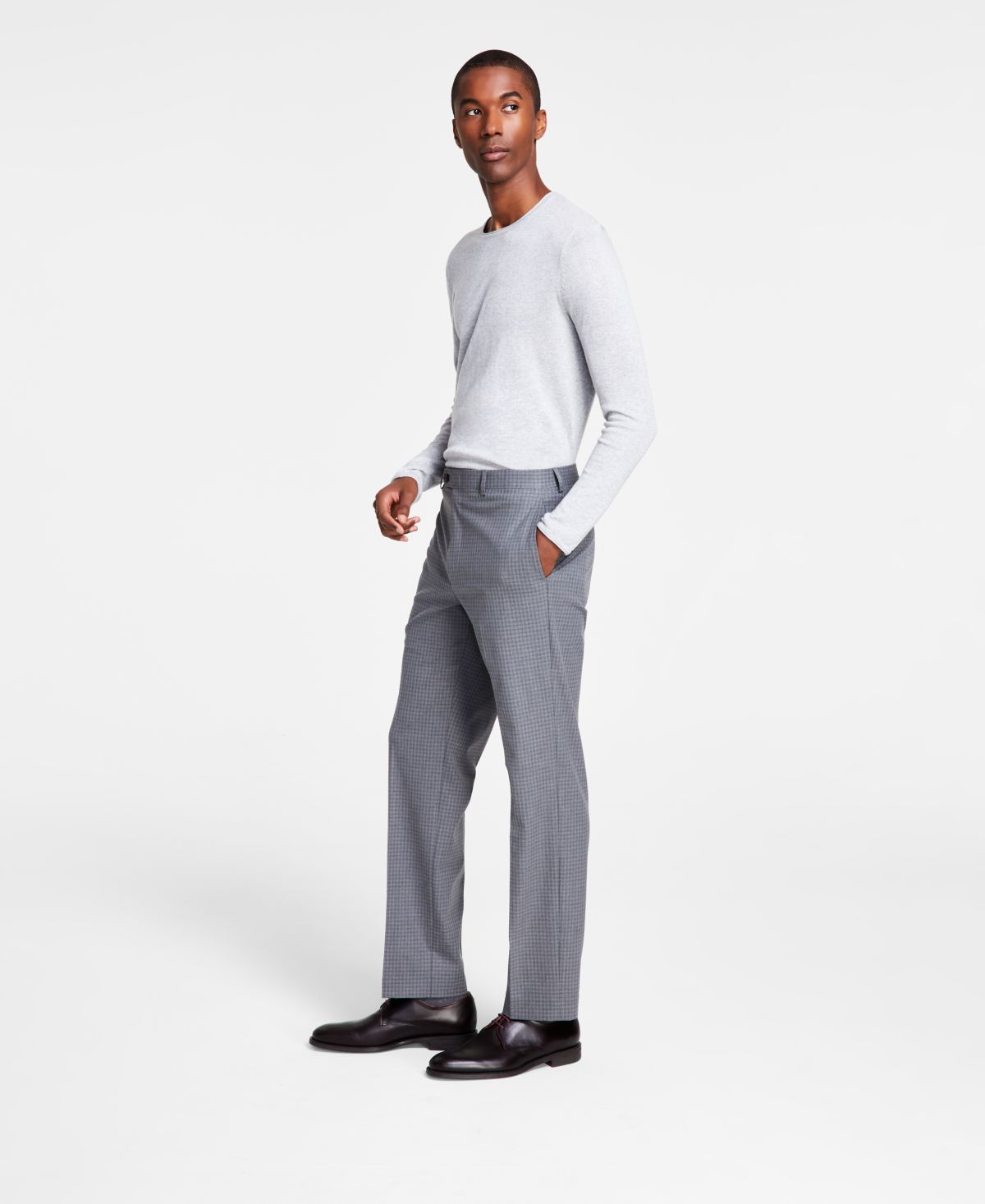 Michael Kors Men’s Classic Fit Flat Front Creased Pants, Light Grey, 38×32
