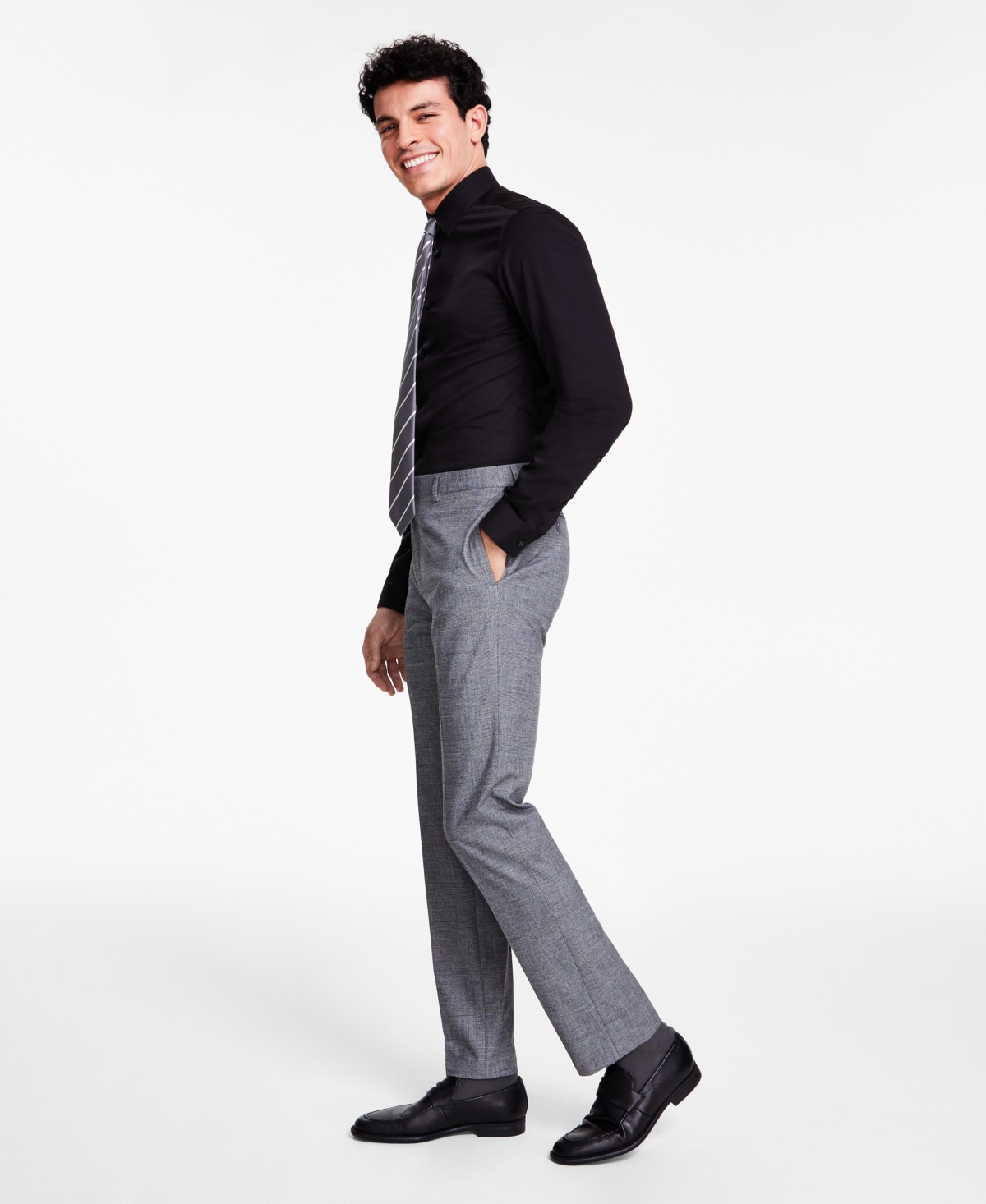 Calvin Klein Men’s Slim-Fit Performance Dress Pants, Black/White, 38×30
