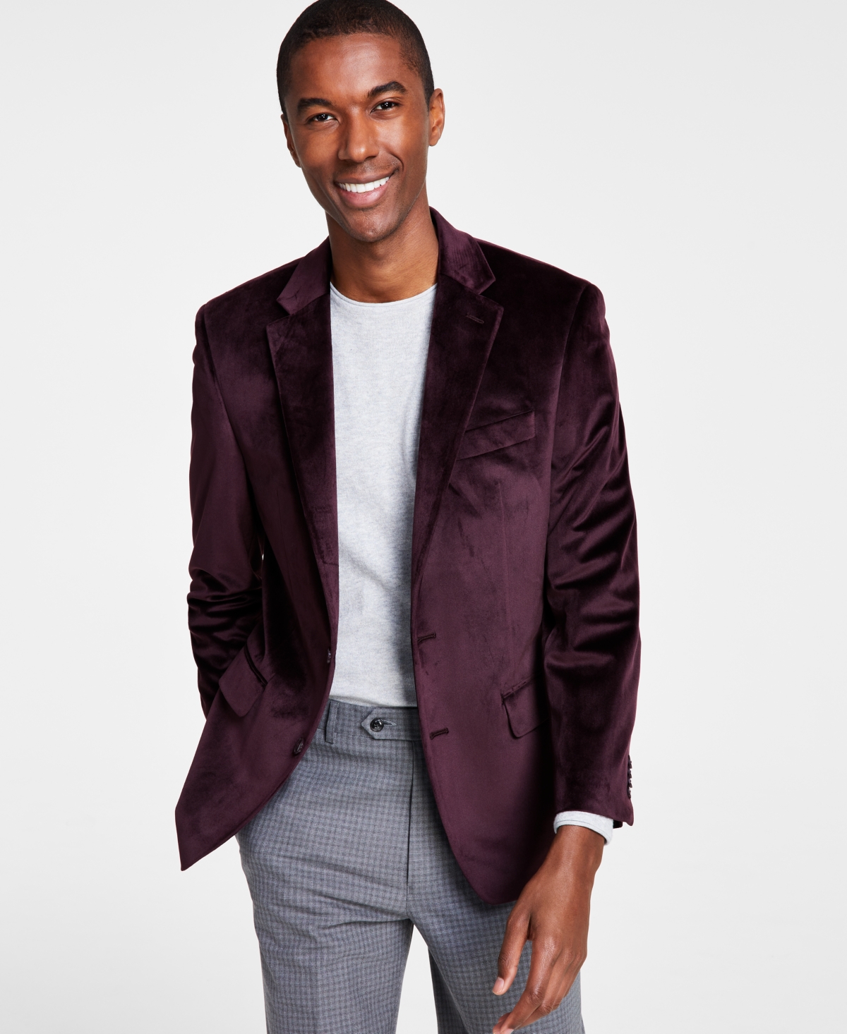 Michael Kors Men’s Classic Fit Velvet Sport Coats, Burgundy, 46R