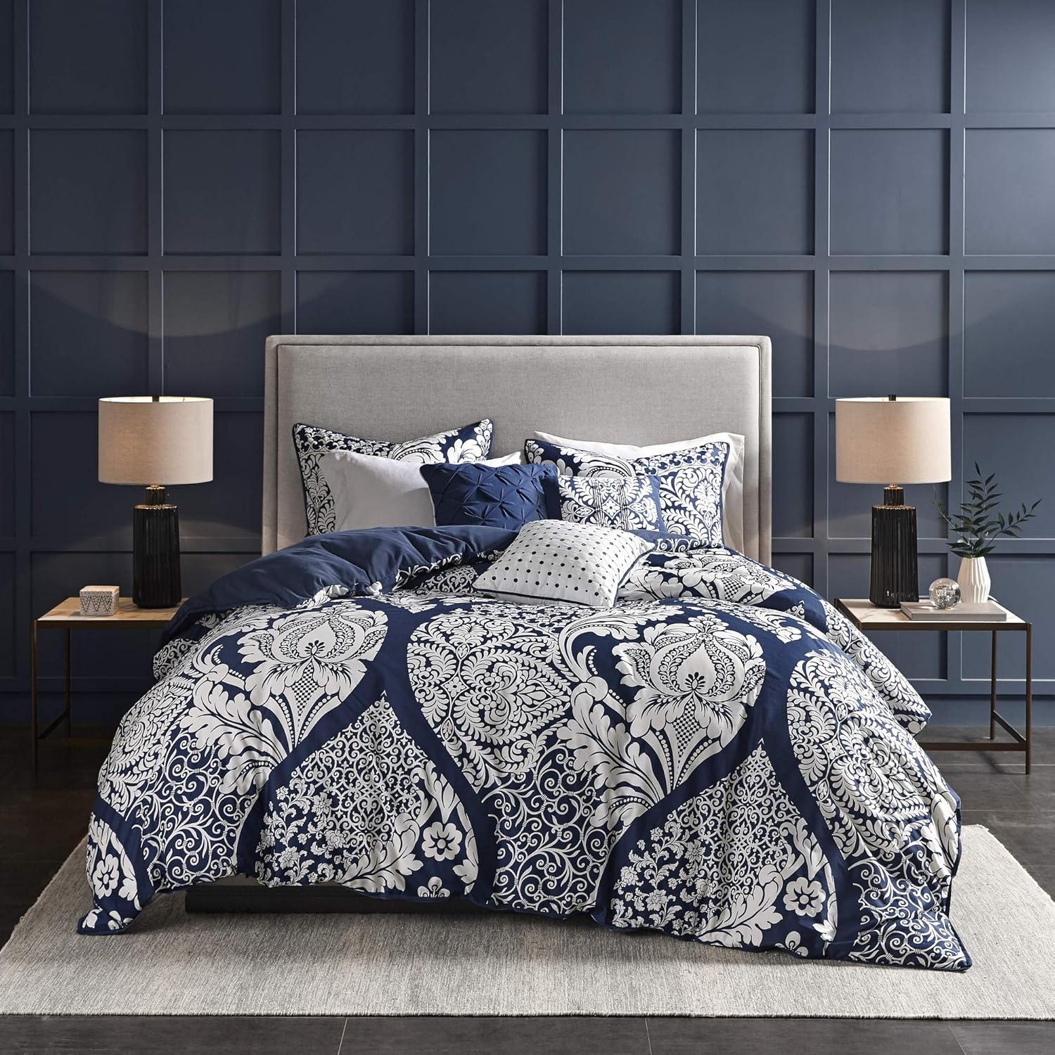 Madison Park Vienna 6-Pc. Duvet Cover Set, Full/Queen Bedding, Indigo