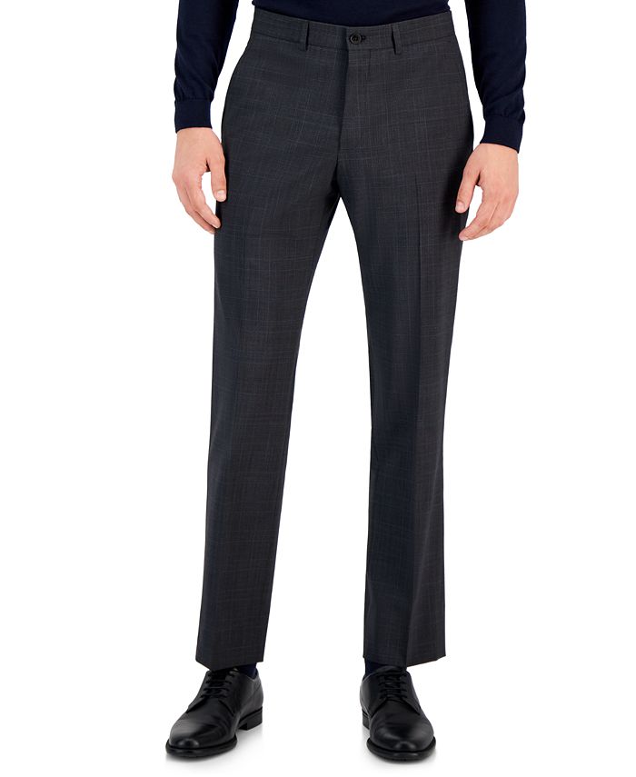 Armani Exchange Men’s Slim-Fit Charcoal Gray Windowpane Plaid Suit Pants, Cha...
