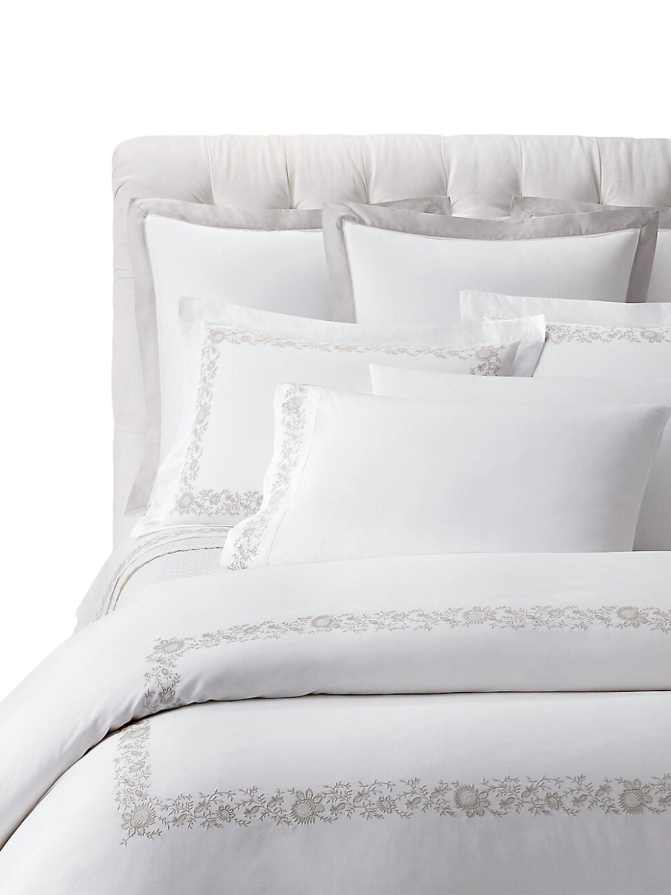 Ralph Lauren Eloise King Sham, True Platinum Eloise Embroidery Cotton Duvet &...