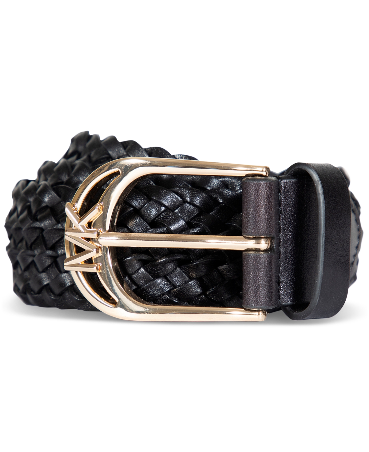 Michael Kors Women’s Braided Leather Belt – Black/Gold, Small/Medium