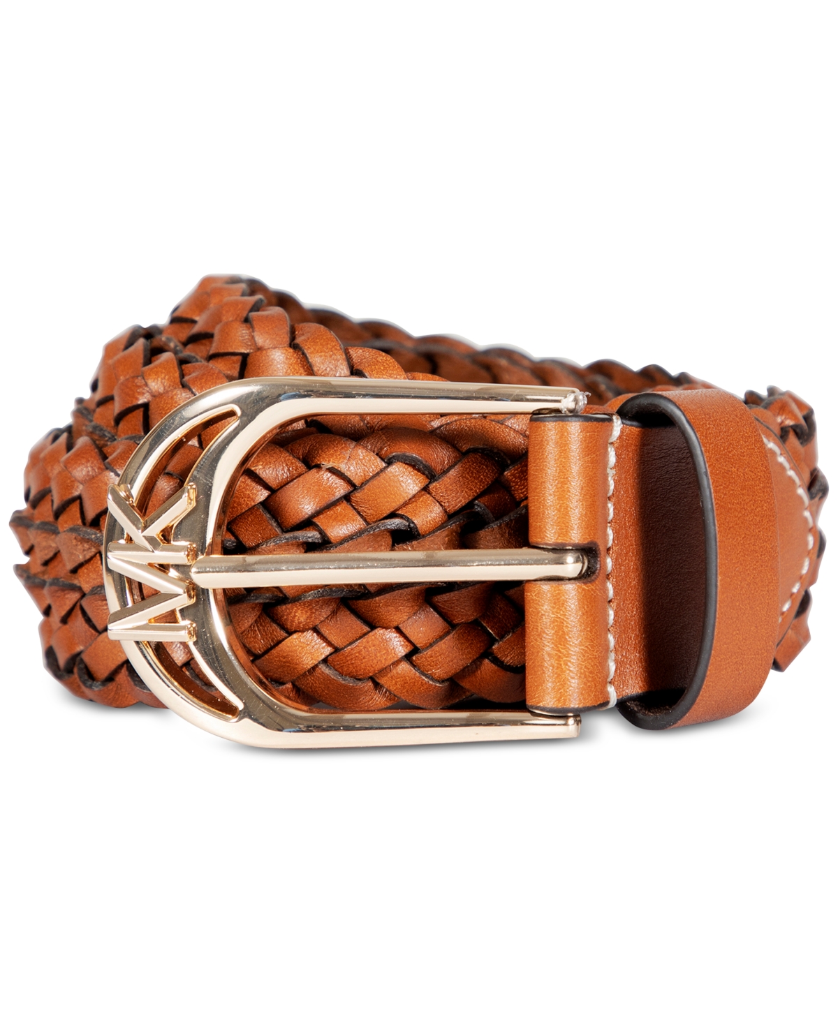 Michael Kors Women’s Braided Leather Belt – Lugggage/Gold, Large/X-Large