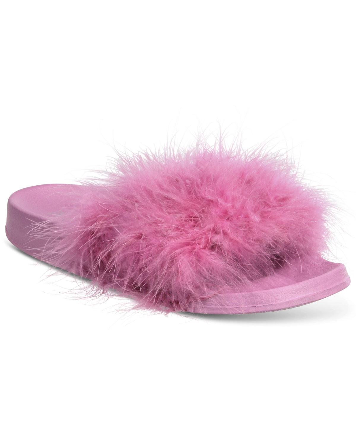 INC International Concepts Women’s Marabou Pool Slides, Mountain Lavender, Large