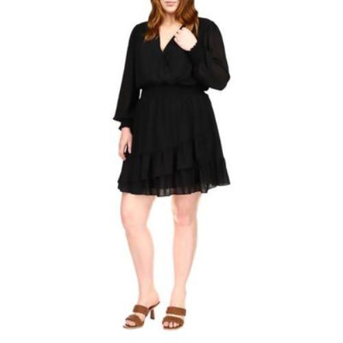 Michael Kors Womens Plus Size Smocked Ruffled Dress – Black, 3X