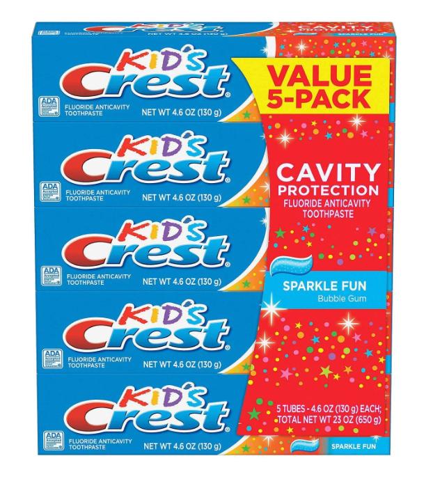Crest Kid’s Toothpaste, Sparkle Fun Bubble Gum (4.6 oz, 5 pack)