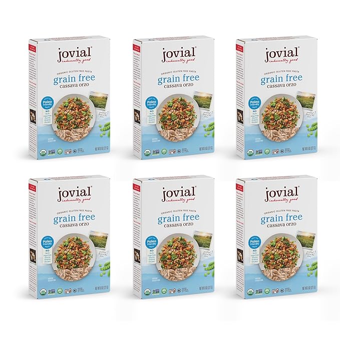 Jovial Organic Gluten Free Pasta, Cassava Orzo, 8 oz (227 g), 6 Pack