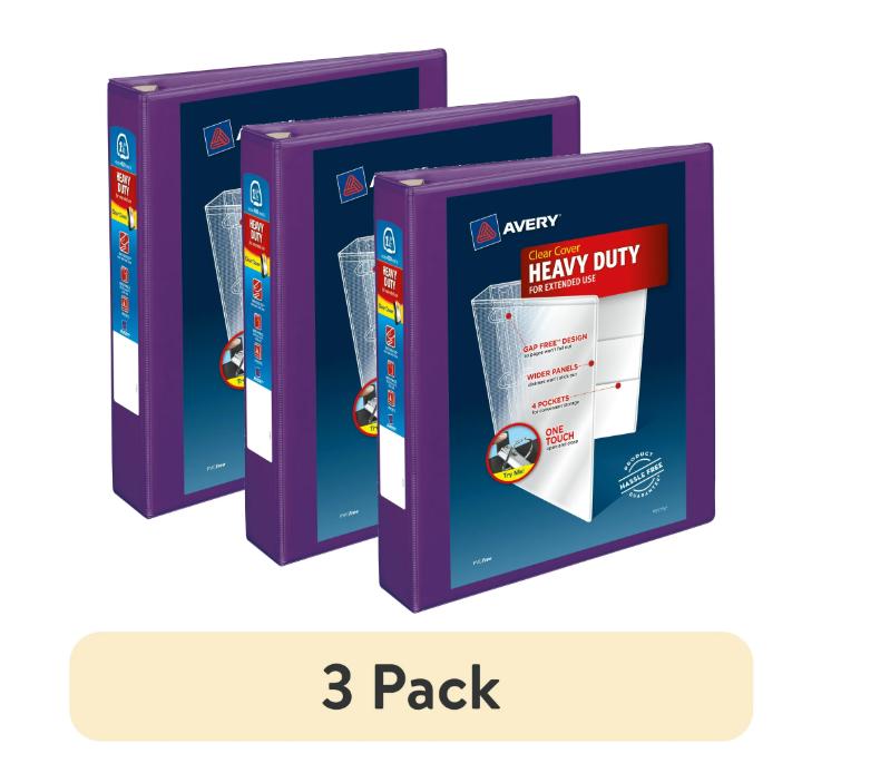 Avery Heavy-Duty View 3 Ring Binder, 1.5″ EZD Rings, Purple, 3 Pack