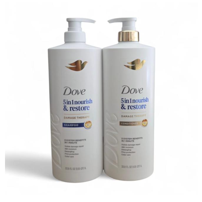 Dove 5 in 1 Nourish & Restore Damage Therapy Shampoo & Conditioner Set, 33.8 ...