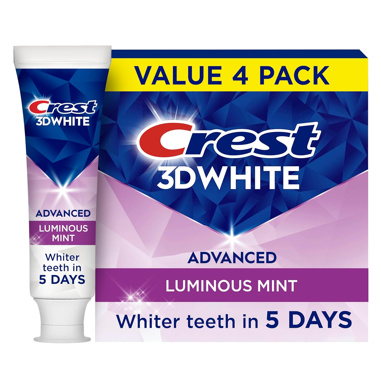 Crest Toothpaste, 3DWhite Advanced, Luminous Mint, 3.7 oz, Pack of 4