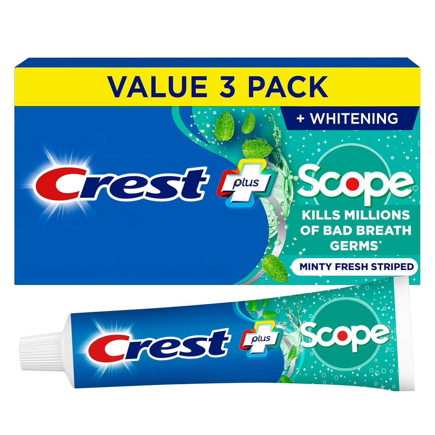 Crest + Scope Complete Whitening Toothpaste, Minty Fresh, 5.4 oz, Pack of 3